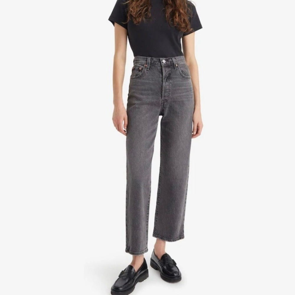 Levis Ribcage Straight Ankle Buttonfly Gray Denim Jeans Womens 29